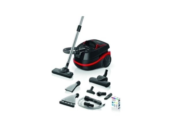 Bosch Serie 4 BWD421POW, 2100 W, Sylindervakuum, Tørr & våt, Combi, HEPA, Sort, Rød