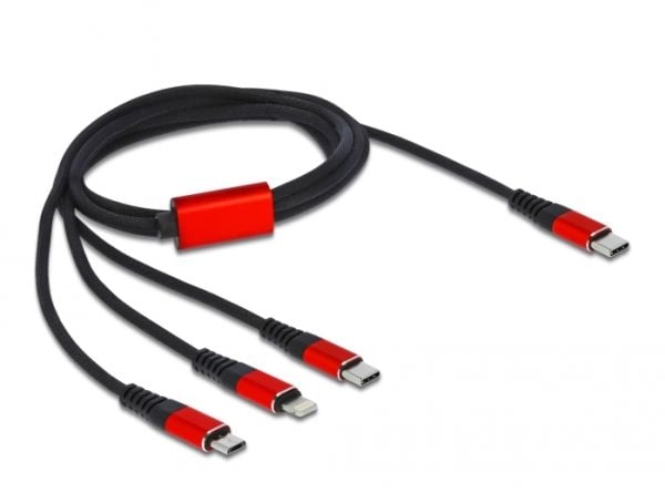 DeLOCK 86711, 1 m, USB C, USB C/Micro-USB B/Lightning, USB 2.0, Musta, Punainen
