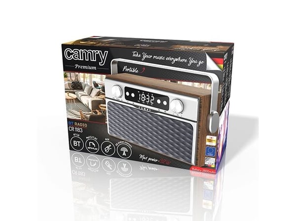Camry Premium Radio CR 1183, Bærbar, Digitalt, FM, 16 W, Aluminium, Sort, Tre, Mønster