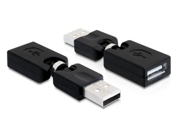 Delock Rotation adapter - USB-adapter - USB (hann) til USB (hunn) - USB 2.0 - 6.5 cm - svart