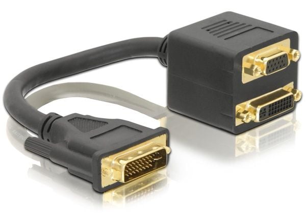 Delock - VGA-adapter - DVI-I (hann) til HD-15 (VGA), DVI-I (hunn) - 20 cm