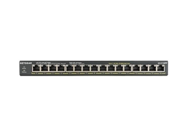 NETGEAR GS316PP - Switch - ikke-styrt - 16 x 10/100/1000 (PoE+) - stasjonær, veggmonterbar - PoE+ (183 W)