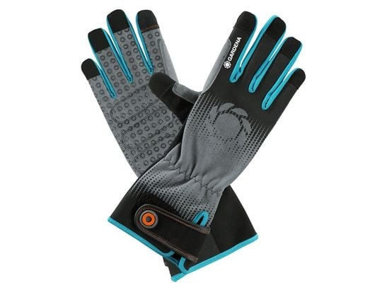 Gardena 11530-20, Hagehansker, Sort, Blå, Grå, M, Bomull, Elastan, Nylon, Polyester, Polyurethan