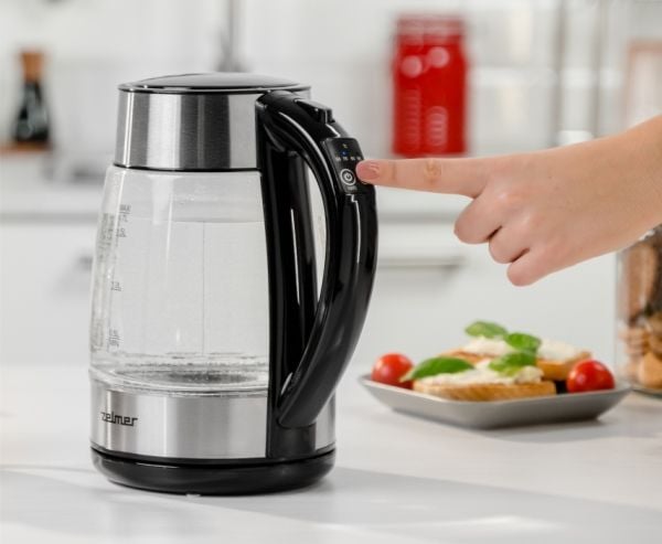 Zelmer ZCK8026, 1,7 L, 2200 W, Svart, Transparent, Glass, Rustfritt stål, Justerbar termostat, Vannmåler