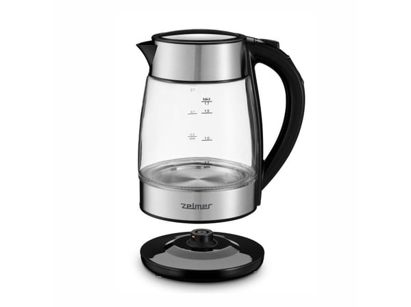 Zelmer ZCK8026, 1,7 L, 2200 W, Svart, Transparent, Glass, Rustfritt stål, Justerbar termostat, Vannmåler