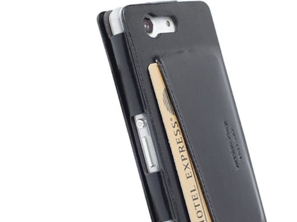 Krusell Kalmar WalletCase MfX - Lommebok for mobiltelefon - lær - svart - for Sony XPERIA Z3 Compact