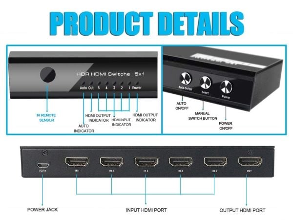 Equip 332726, HDMI, Aluminium, Sort, 60 Hz, 3840 x 2160 piksler, 7.1 kanaler
