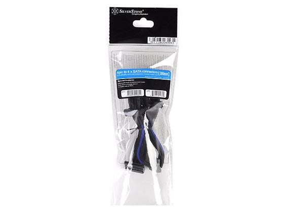SilverStone PP07 - Virran jatkokaapeli - 4-PIN sisäinen virta (uros) SATA-virtaan (naaras) - 30 cm - musta/sininen