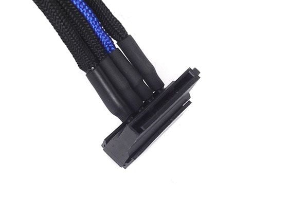SilverStone PP07 - Virran jatkokaapeli - 4-PIN sisäinen virta (uros) SATA-virtaan (naaras) - 30 cm - musta/sininen