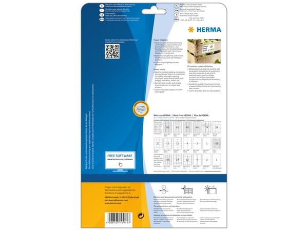 HERMA 10914, Hvit, Rektangel, Permanent, Papir, Matte, Laser/Blekkskriver