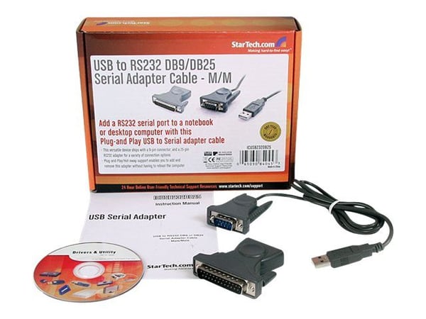 Startech USB to Serial Adapter - 3 ft / 1m - with DB9 to DB25 Pin Adapter - Prolific PL-2303 - USB to RS232 Adapter Cable (ICUSB232DB25) - Seriell ...