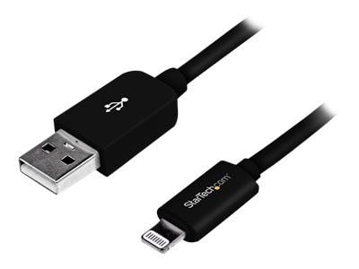 Startech 2m (6ft) Long Black Apple® 8-pin Lightning Connector to USB Cable for iPhone / iPod / iPad - Charge and Sync Cable (USBLT2MB) - Lightning-...