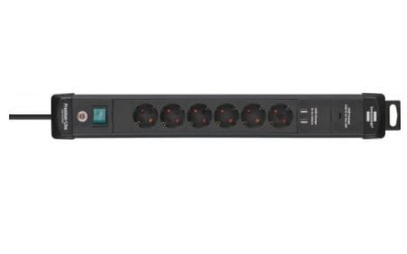 Brennenstuhl 1951160607, 3 m, 6 AC-pistorasia(a), Sisätila, IP20, Musta, 3,1 A