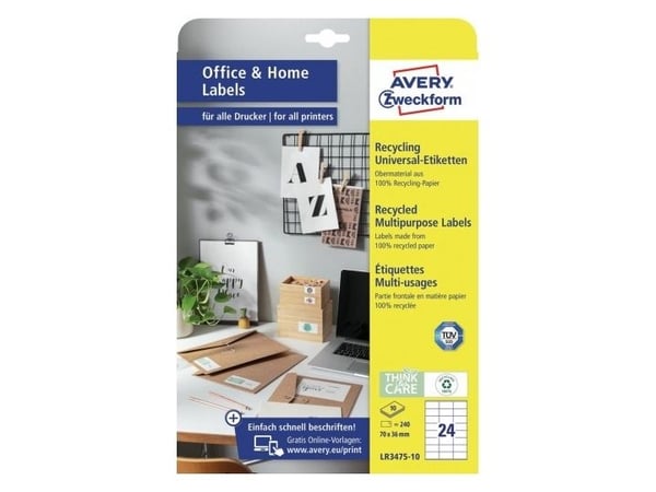 Avery LR3475-10, Hvit, Rektangel, Permanent, 70 x 36 mm, A4, Papir Avery LR3475-10, Hvit, Rektangel, Permanent, 70 x 36 mm, A4, Papir