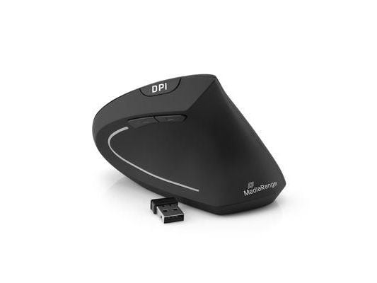 MediaRange - Vertikal mus - ergonomisk - høyrehendt - optisk - 6 knapper - trådløs - 2.4 GHz - USB trådløs mottaker - svart