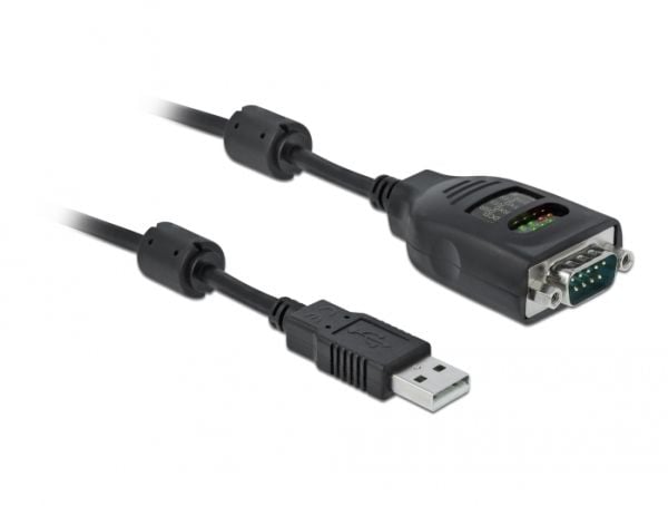 Delock USB Type-A to Serial DB9 Adapter with 9 LED RS-232 Tester - Seriell adapter - USB - RS-232 x 1 - svart