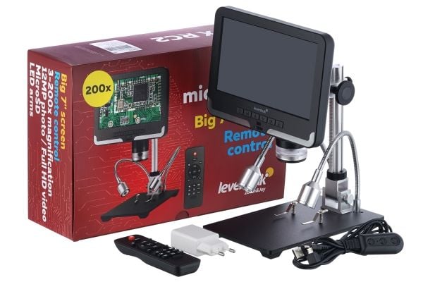 Levenhuk DTX RC2, Digitalt mikroskop, Sort, Grå, Metalli, LCD, 17,8 cm (7"), MicroSD (TransFlash)