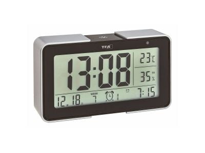 TFA - Väckarklocka - rektangulär - elektronisk - skrivbord - svart, silver