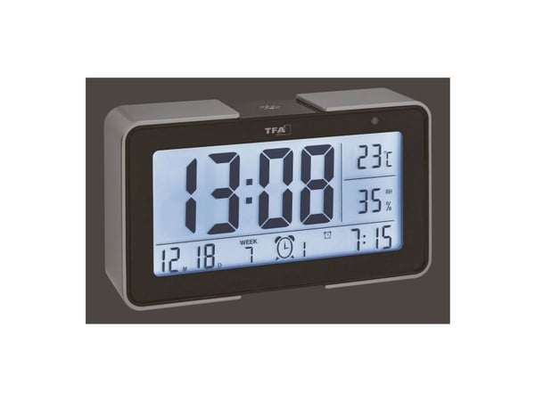 TFA - Väckarklocka - rektangulär - elektronisk - skrivbord - svart, silver