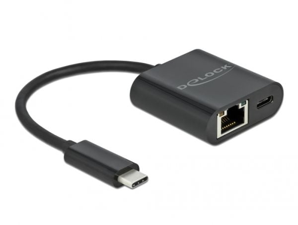 Delock - Nettverksadapter - USB-C 3.2 Gen 1 - Gigabit Ethernet x 1 + USB-C (bare strøm) x 1 - svart