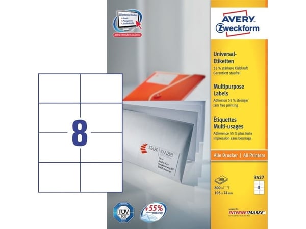 Avery - Hvit - 105 x 74 mm 800 etikett(er) (100 ark x 8) flerbruks merkelapper