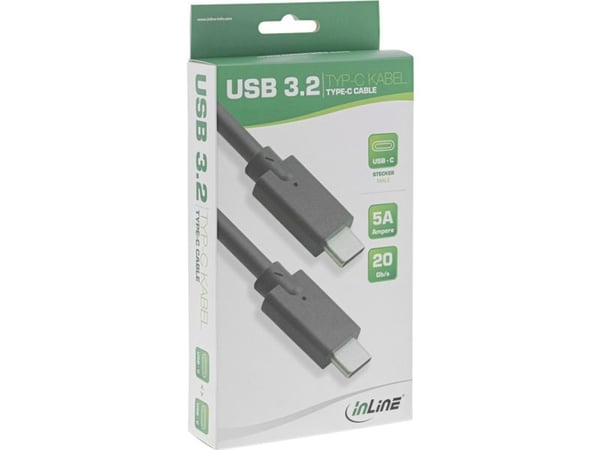 InLine 35706A, 0,5 m, USB C, USB C, USB 3.2 Gen 2 (3.1 Gen 2), Svart