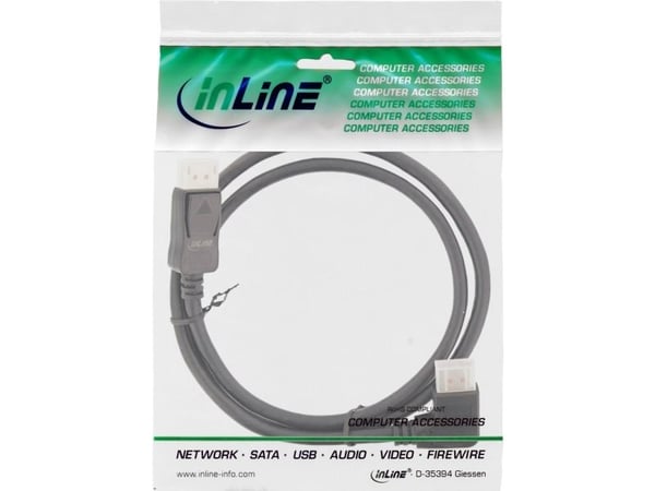 INLINE - DisplayPort-kabel - DisplayPort (M) rett vinkel til DisplayPort (M) rett - DisplayPort 1.4 - 1 m - 8K-støtte - Svart