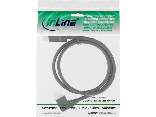 INLINE - DisplayPort-kabel - DisplayPort (M) venstrevinklet til DisplayPort (M) rett - DisplayPort 1.4 - 1 m - 8K-støtte - Svart