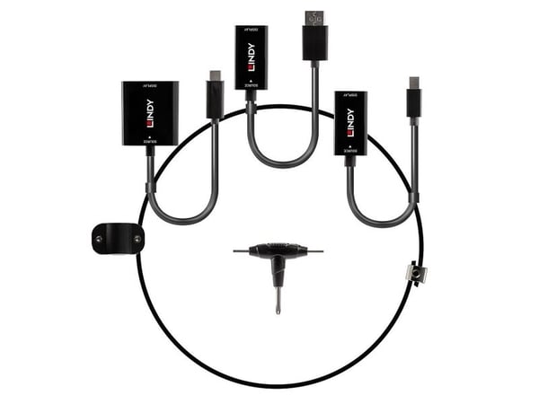Lindy 38304, HDMI-tyyppi A (vakio), DisplayPort + Mini DisplayPort + USB Type-C, Naaras, Uros, Suora, Suora