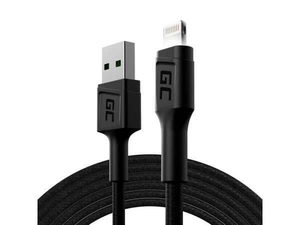 Green Cell KABGC12, 2 m, Lightning, USB A, Uros, Uros, Musta