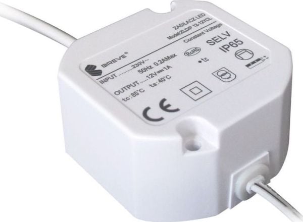 BREVE LED-strømforsyning 24V DC 12W 0,5A IP65 m. beskyttelser ZLDP 12-24YCL 19724-9019