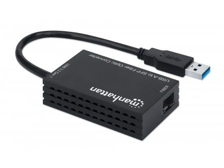 Manhattan 152297, Koblet med ledninger (ikke trådløs), USB, Fiber, 1000 Mbit/s, Sort