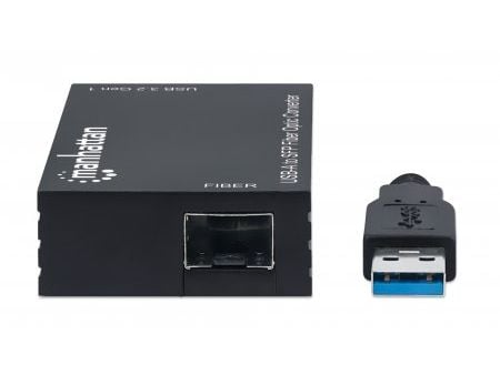 Manhattan 152297, Koblet med ledninger (ikke trådløs), USB, Fiber, 1000 Mbit/s, Sort