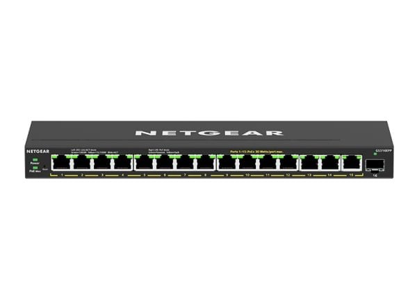 NETGEAR Plus GS316EPP - Switch - Styrt - 15 x 10/100/1000 (PoE+) + 1 x SFP - stasjonær, veggmonterbar - PoE+ (231 W)