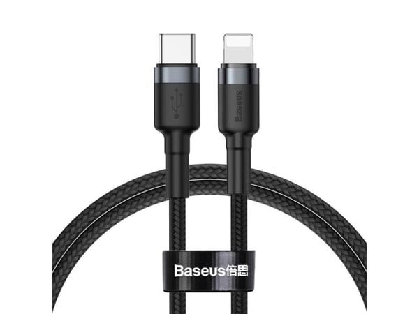 Baseus Cafule, 1 m, Lightning, USB C, Hanstik, Hanstik, Sort, Grå