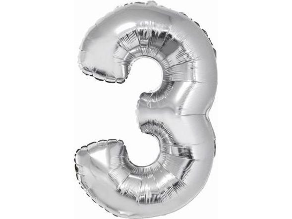 Folieboll nummer "3" silver 85 cm