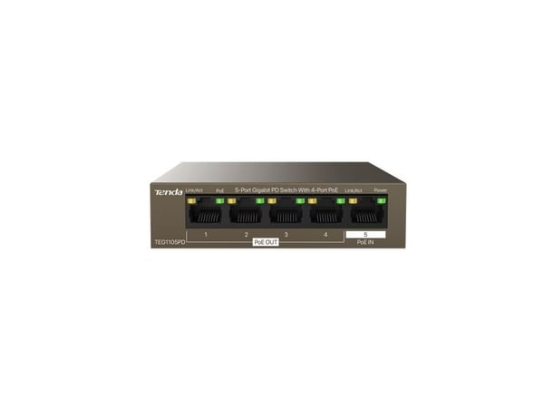 Tenda TEG1105PD - Switch - PD - 4 x 10/100/1000 (PoE) + 1 x 10/100/1000 - stasjonær - PoE (30 W)