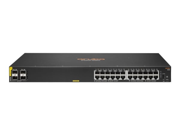 HPE Aruba 6100 24G Class4 PoE 4SFP+ - Switch - Styrt - 24 x 10/100/1000 (PoE+) + 4 x 1 Gigabit / 10 Gigabit SFP+ - side til side-luftflyt - rackmon...