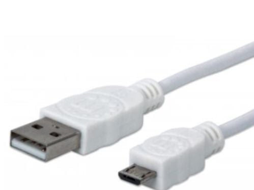 Manhattan 323987, 1 m, USB A, Micro-USB B, USB 2.0, Hankjønn/hankjønn, Hvit