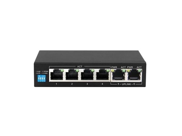 Extralink KRIOS - Switch - ikke-styrt - 4 x 10/100/1000 (PoE+) + 2 x 10/100/1000 (opplink) - stasjonær - PoE+ (60 W)
