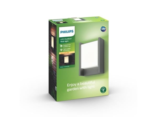 Philips myGarden Arbour ulkoseinävalaisin 6W, Seinävalaistus ulkotiloihin, Musta, Alumiini, IP44, Puutarha, II
