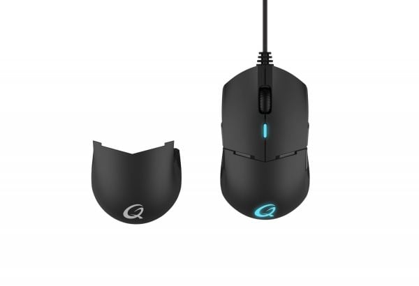 QPAD DX700, Molempikätinen, Vaakasuuntainen muotoilu, Optinen, USB A-tyyppi, 16000 DPI, Musta