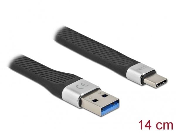 Delock - USB-kabel - USB-type A (hann) til USB-C (hann) - USB 3.2 Gen 1 - 5 V - 3 A - 14 cm - flat - svart