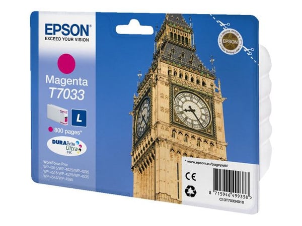 Epson Big Ben WP4000-/4500-sarjojen mustepatruuna L magenta 0,8k, Magenta, Väriainepohjainen muste, 1 kpl
