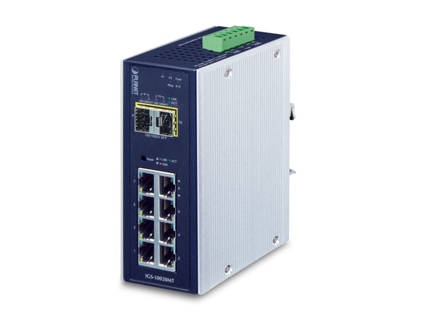 PLANET IGS-10020MT - Switch - Styrt - 8 x 10/100/1000 + 2 x Gigabit SFP - DIN-skinnemonterbar, veggmonterbar - AC 24 V / DC 12 - 48 V