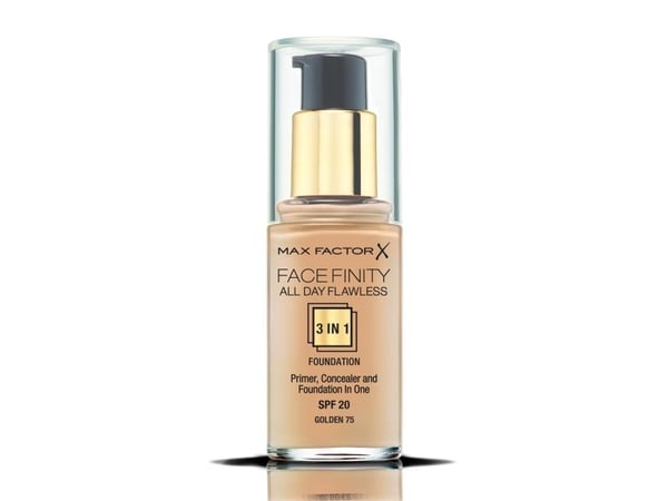 Max Factor Facefinity All Day Flawless 3 in 1, Pumpflaska, Kräm, Guld, Golden, Medium, Universal
