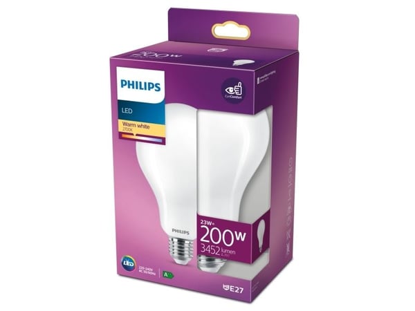 Philips - LED-filamentlyspære - form: A95 - mattslipt finish - E27 - 23 W (ekvivalent 200 W) - klasse D - varmt hvitt lys - 2700 K
