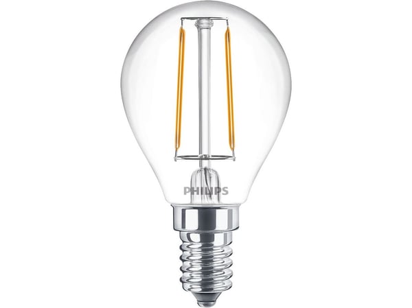 Philips LED Classic - LED-filamentlyspære - form: P45 - klar finish - E14 - 2 W (ekvivalent 25 W) - klasse E - varmt hvitt lys - 2700 K
