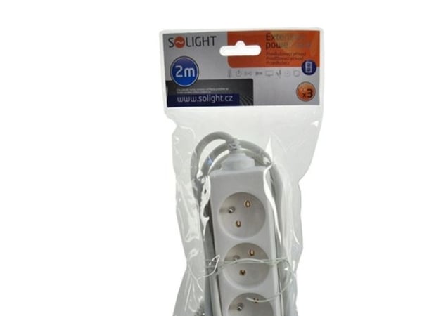 Solight PP02, 2 m, 3 AC-pistorasia(a), 10 A, Valkoinen