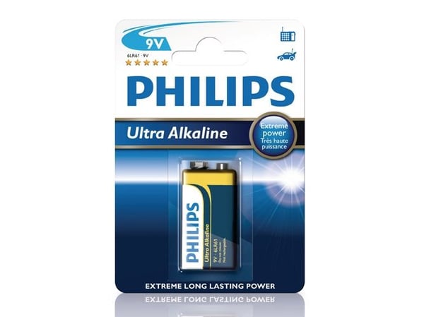 Philips Ultra Alkaline Akku 6LR61E1B/10, Kertakäyttöinen akku, Alkali, 9 V, 26,5 mm, 17,5 mm, 48,5 mm